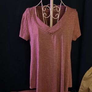 Women’s Casual V-Neck Short Sleeve Top - Dusty Rose LG